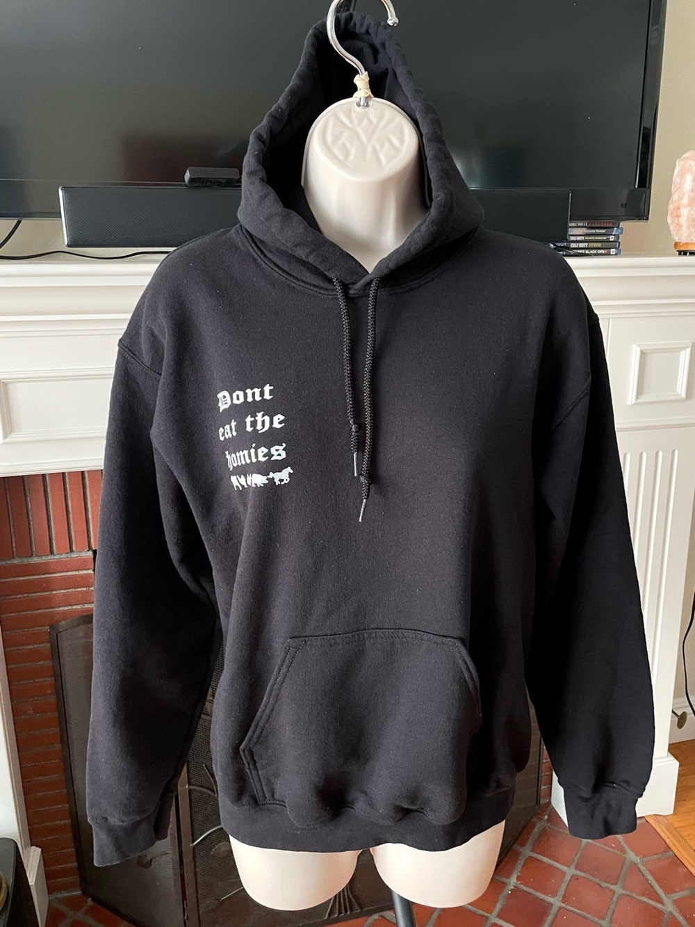 Don't Eat the Homies Black Graphic Hooded Sweatshirt S *Vegan Unisex